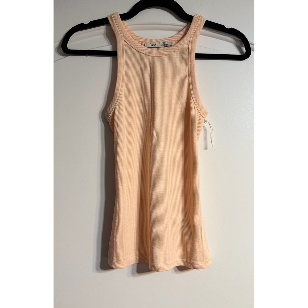 Dex Ribbed Racerback Tank Top Small Peach NWOT High Neck Stretch Soft Girl